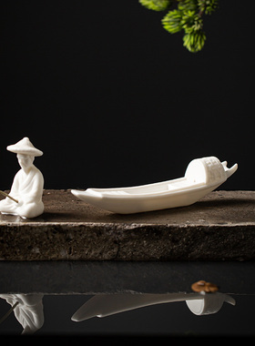 陶瓷小船摆件古代渔船p微景观造景摆设桌面假山流水鱼缸盆景装饰