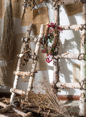 白桦木梯子落地装饰摆件幼儿园环创花园庭院园艺花艺橱.窗拍摄道