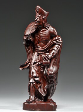 黑檀木雕刻活佛济公摆件实木雕刻家居客厅装饰乔迁摆X设红木工艺