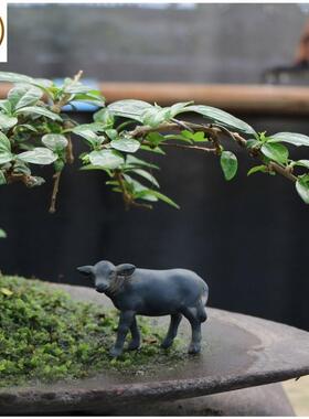 牛年小水a牛摆件微景观动物装饰品花盆庭院假山流水黄牛盆景配件