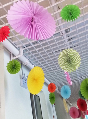 纸扇花扇装饰空中吊饰花篮素材幼儿园学校活动装扮节W日背景墙生