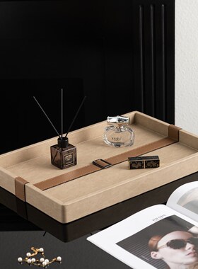 现代高级感样f板间售楼处卧室床头柜个性托盘摆件皮质相框软装饰