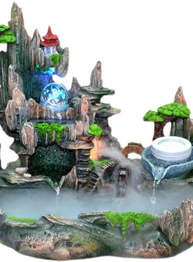 招财聚宝假山流水喷泉客厅风水轮开业礼品加湿器装饰室内高山摆件