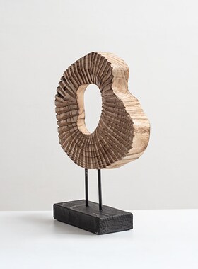 中古侘寂b风艺术实木雕塑样板间售楼处民宿酒店玄关书柜装饰品摆