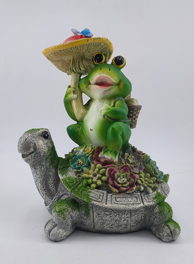 亚马逊户外太阳能多肉乌龟雕像树脂工艺品动物园林花园庭院灯摆件