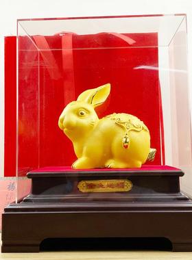 兔年礼品 绒沙金中号金兔送福生肖兔子摆件 公司年会奖励员工礼品