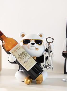 创意可爱熊客厅玄关红酒架样板房书房客厅家居装饰品摆件