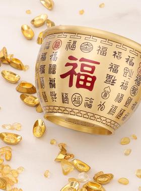 纯黄铜米缸彩绘9.5cm大百福缸聚宝盆招财工艺品桌面小摆件