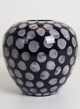 简约现代黑白色波点陶瓷花器插花瓶样板间客N厅玄关桌面装饰品摆