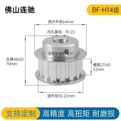 定制H14齿同步带轮BF型铝合金同步轮ATPA14H100-B-N12-22 150 250 - 图0