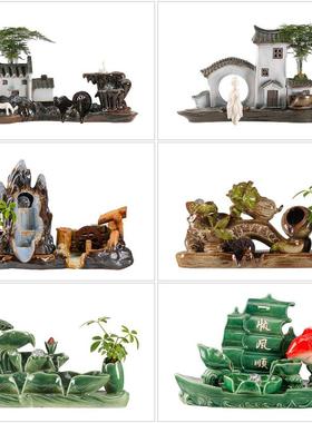 大号陶瓷自动循环水鱼缸流水增氧过滤器摆件鱼盆喷泉瀑布家用造景