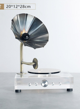 简约现代透明弧形留声机水晶w摆件样板房间客厅玄关桌面软装饰品