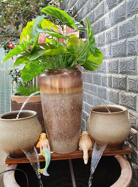鱼缸循环瀑e布造型流水陶罐新居乔迁庭院造景增氧过滤流水摆件