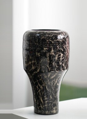 中古侘寂陶瓷罐花瓶样板间售楼处轻奢中式客厅插花器软装饰品摆件