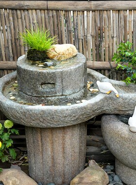 中式户外庭院人造石磨流水摆y件造景布置水缸循环水景观磨盘装饰