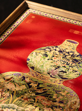 福禄临门新中式入户玄关装饰画沙发背景墙挂画实木框艺术手工烧制