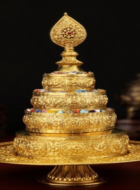 藏式黄铜八吉祥曼扎盘紫铜曼茶罗白铜曼达盘五加行修行供具摆件