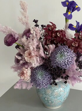 新中式现代青花陶瓷插芍药花瓶插商业前台桌面装饰花器成都直发