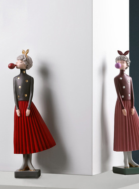 北欧亭亭泡泡女孩摆件创t意艺术客厅电视柜样板房软装饰品礼物