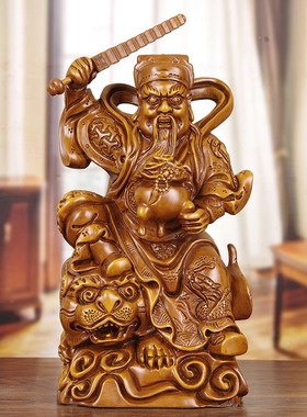 实木武财神赵公明摆件客厅商铺办公室招K财骑虎赵元帅乔迁开业供