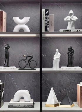 北欧轻奢客厅酒柜餐边柜装饰艺术感几何摆L件高档样板间售楼处摆