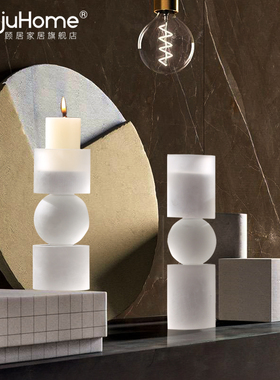 轻奢水晶电镀磨砂烛台 创意几何摆件客厅卧室U样板间软装饰品