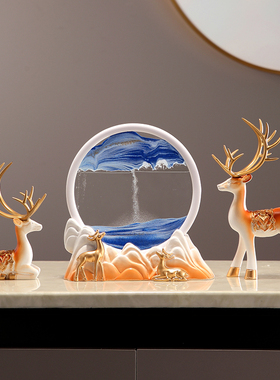 轻奢高档招财鹿沙漏流沙画客厅电视柜摆件家居酒柜U办公室桌装饰