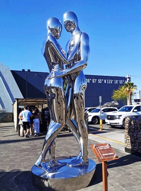 不锈钢镜面人物雕塑定制创意抽象造型摆件镂空可发光铁艺景观小品