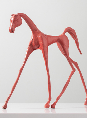 新中式铸a铁红色抽象马客厅摆设现代简约家居玄关博古架样板房摆