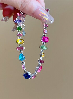 夏日热恋然后我们跳舞了彩色锆石水晶气质百搭简约项链锁骨链