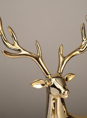 简约轻奢金色电镀麋鹿摆件客厅电视柜酒柜银色渐变对鹿装饰品摆饰