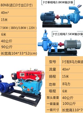 抽沙泵抽沙机卧式小型吸泥沙机3寸4寸自吸吸砂泵柴油机抽泥浆水泵