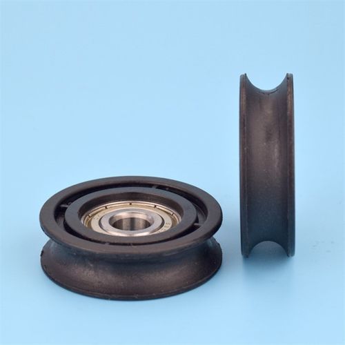 包塑尼龙轮带槽U型R5弧度6200zz轴承轨道导轮钢丝绳吊轮10*48*14 - 图1