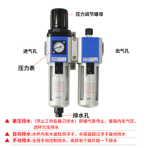 亚德客气源处理器油水分离过滤器GFC200-08 300-10 400-15 600-25 - 图2