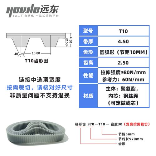 聚氨酯钢丝同步带CPU桶带无缝皮带T10 630/650/660/670/680/690 - 图1