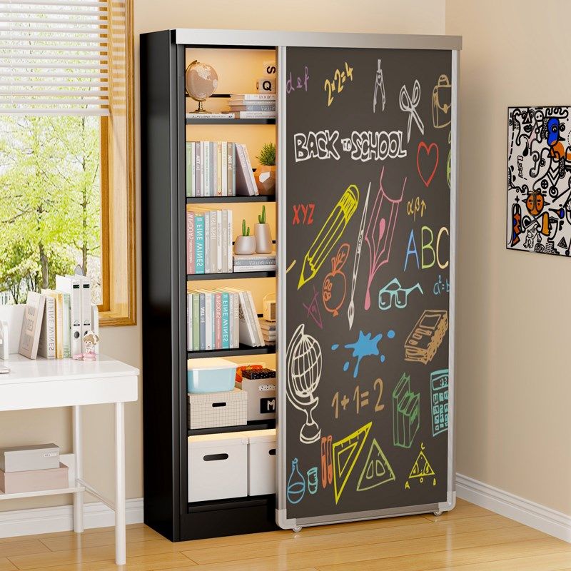 家用带白板拉门书架儿童绘本架防尘收纳柜客厅书房一体靠墙书柜,淘宝优惠券,粉丝福利购,淘宝优惠卷
