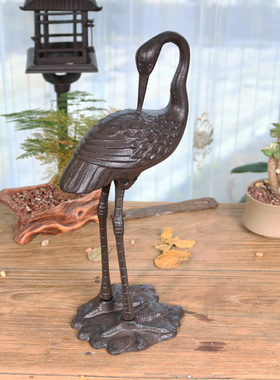 复古户外仙d鹤雕塑水池铸铁模型庭院子园林家居装饰丹顶鹤景观摆