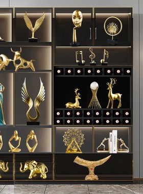 轻奢招财金色家居摆件客厅x书房办公室柜子酒柜高档装饰工艺品