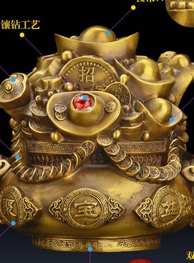 纯铜聚宝盆摆件 元宝钱袋 u店铺开业礼品 客厅家居软装饰品 存钱