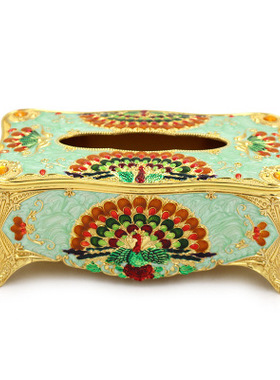 锌合金餐酒店奢华纸巾盒孔雀欧式纸巾盒金属客厅茶几家用纸巾盒