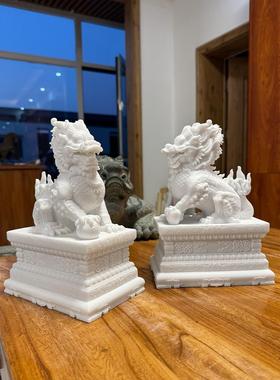 麒麟摆件一对招财店铺客厅门口玄关办公桌石雕汉白玉乔迁开业礼品