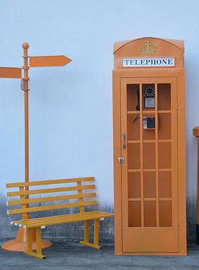 ys325网红美陈英电话亭套件子邮筒信箱椅铁艺模型摆件伦居软装饰