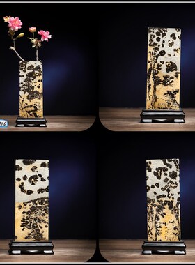 广西天然奇石工艺n品观赏石草花石不穿底四方来财小方柱花瓶