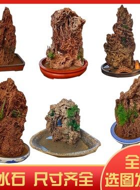 吸水石假山盆景摆件上水石鱼缸造景微景观室内观赏石植物小奇