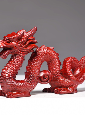 红色木质五爪龙h摆件花梨实木雕刻龙生肖家居办公室装饰红木工艺
