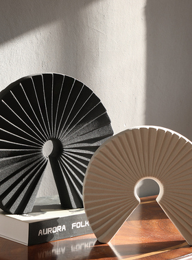 新中式现代简约白色扇形摆件陶瓷样板房售楼处软装饰品.工艺品摆