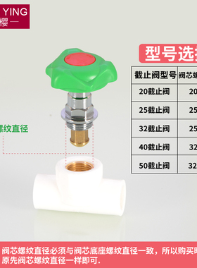PPR截止阀阀芯升降式铜闸阀门冷热水管道20 25 32 4分6分管件配件