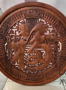 东阳中式香樟圆h形精雕挂件玄关沙发背景客厅餐厅过道木雕壁挂装