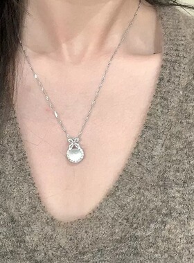 法国GVSEDUN高冰玉髓吊坠鸽子蛋项链满钻镶嵌925银吊坠公主锁骨链