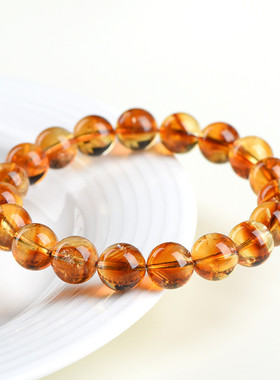 法国GVSEDUN久雅水晶天然黄水晶金字塔圆珠手链 黄水晶千层花散珠